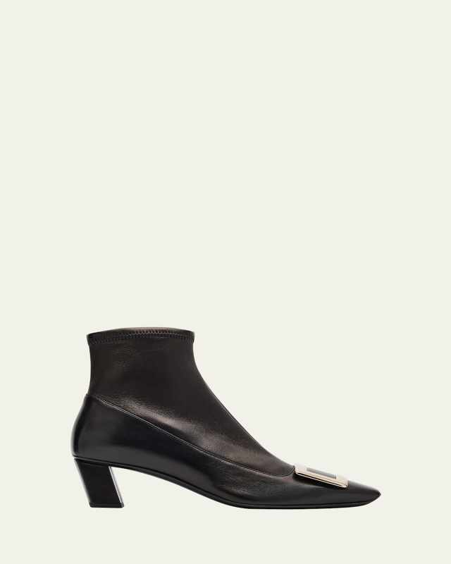 Belle Vivier Leather Buckle Ankle Booties